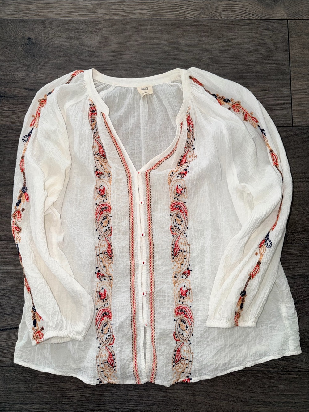 Good Hart by Matilda Jane White Embroidered Boho Peasant Blouse